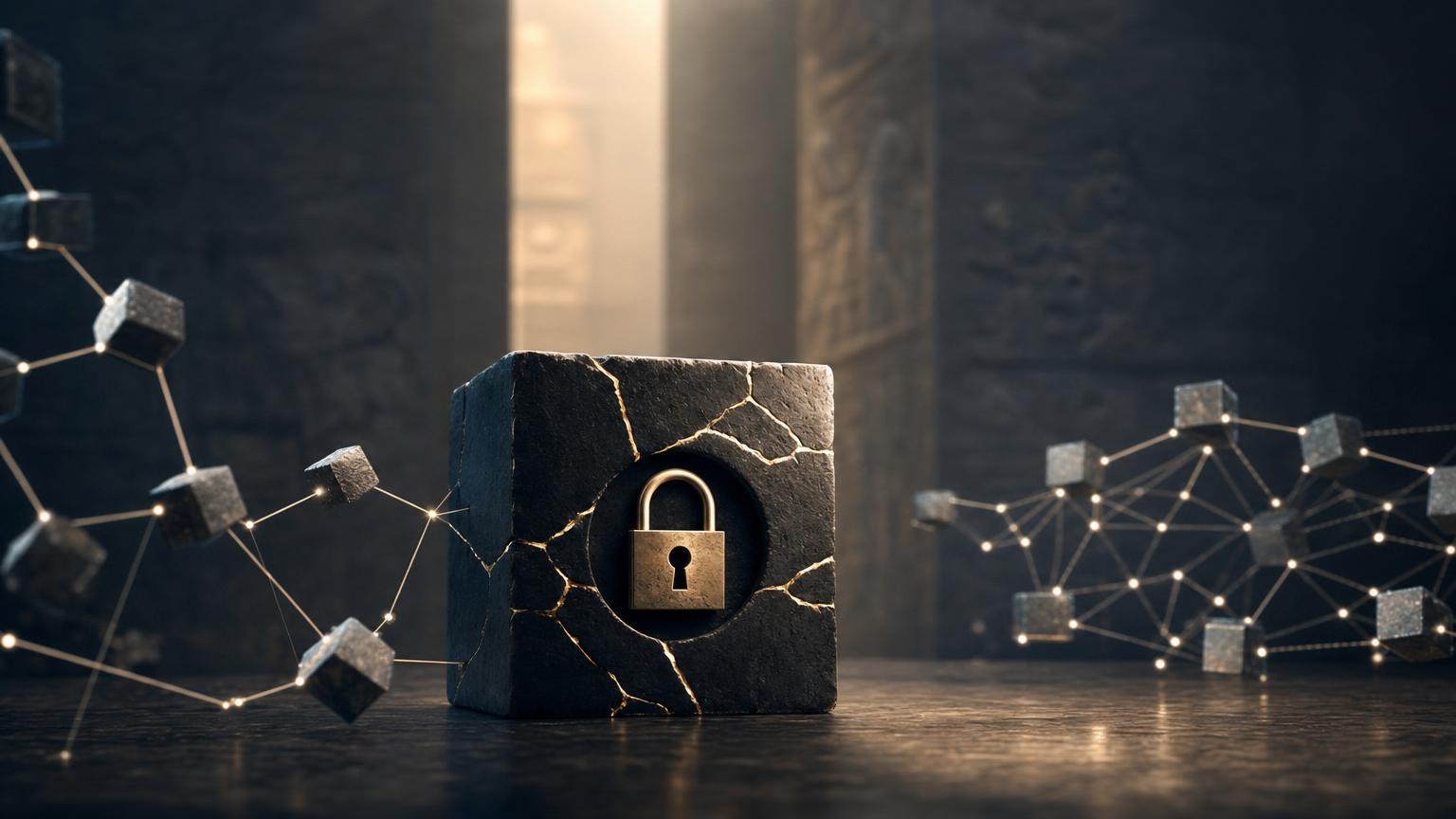 A blockchain transaction graph connecting wallets, public ledgers, network metadata, exchanges, and real-world identities